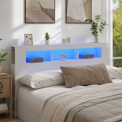 White LED Headboard 180cm with Storage and RGB Lights
