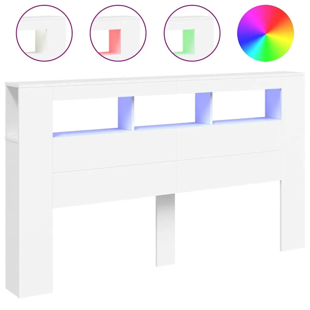 LED Headboard White 180cm Modern Engineered Wood with RGB Lights and Storage Top