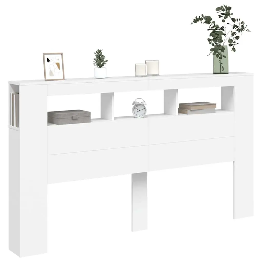 LED Headboard White 180cm Modern Engineered Wood with RGB Lights and Storage Top