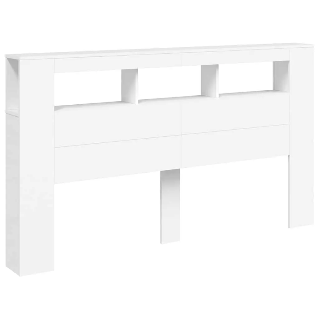 LED Headboard White 180cm Modern Engineered Wood with RGB Lights and Storage Top