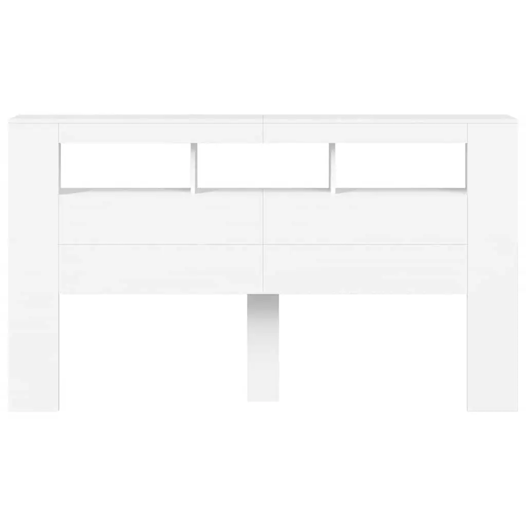 LED Headboard White 180cm Modern Engineered Wood with RGB Lights and Storage Top