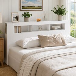 Modern LED Headboard Bed Frame in White 200cm