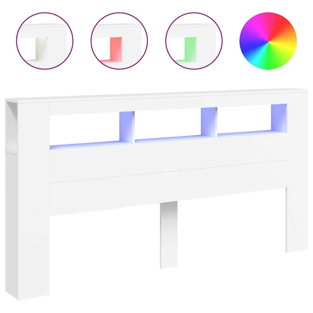 LED Headboard Bed Frame in White 200cm