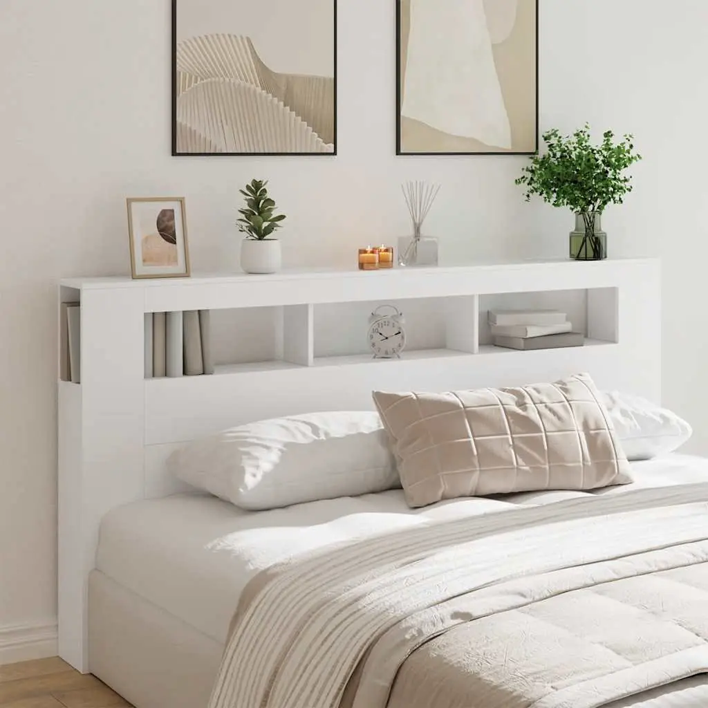 LED Headboard Bed Frame in White 200cm