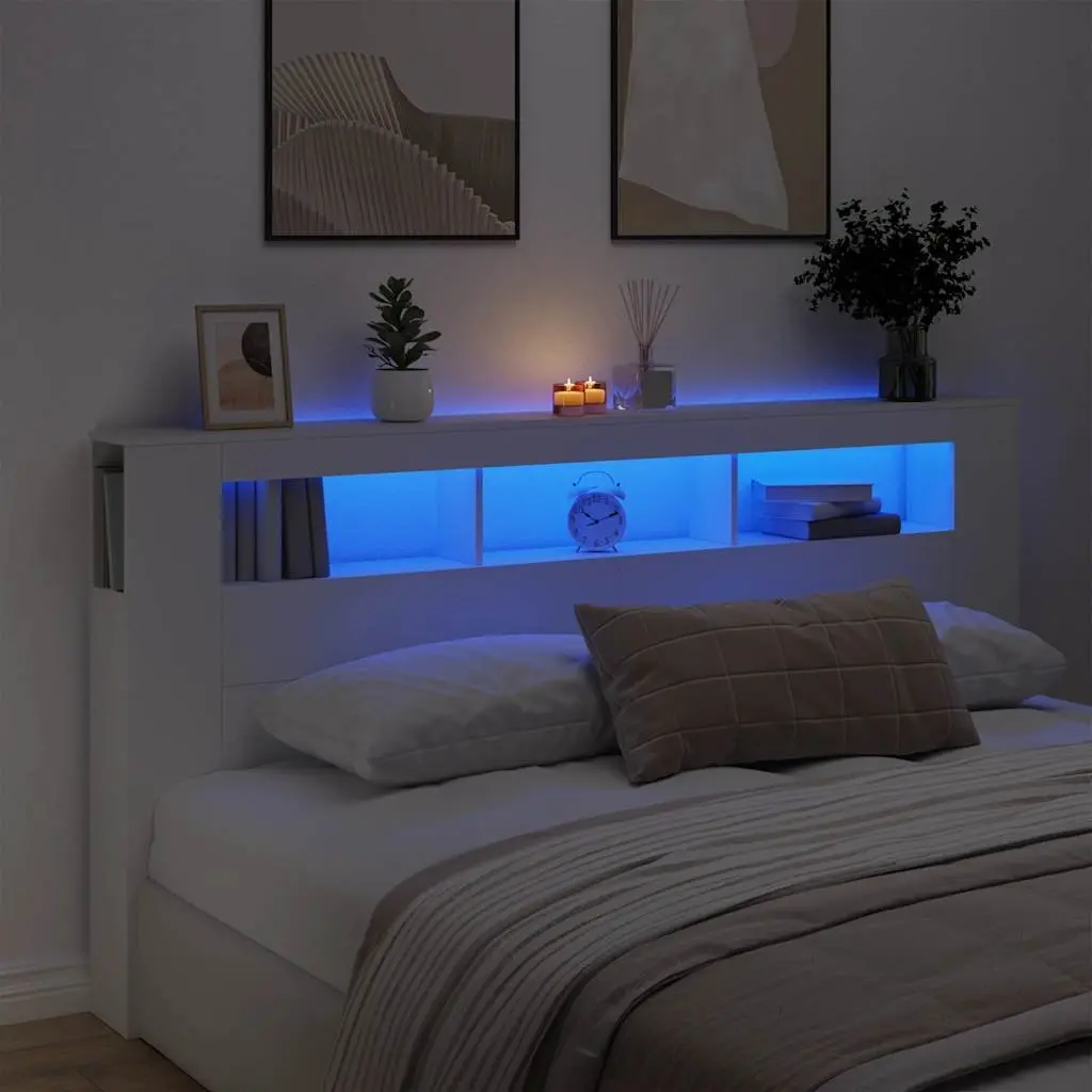 LED Headboard Bed Frame in White 200cm