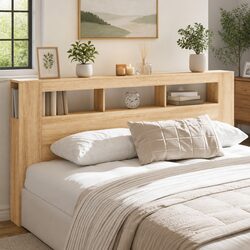 Brown LED Headboard with RGB Lights and Storage