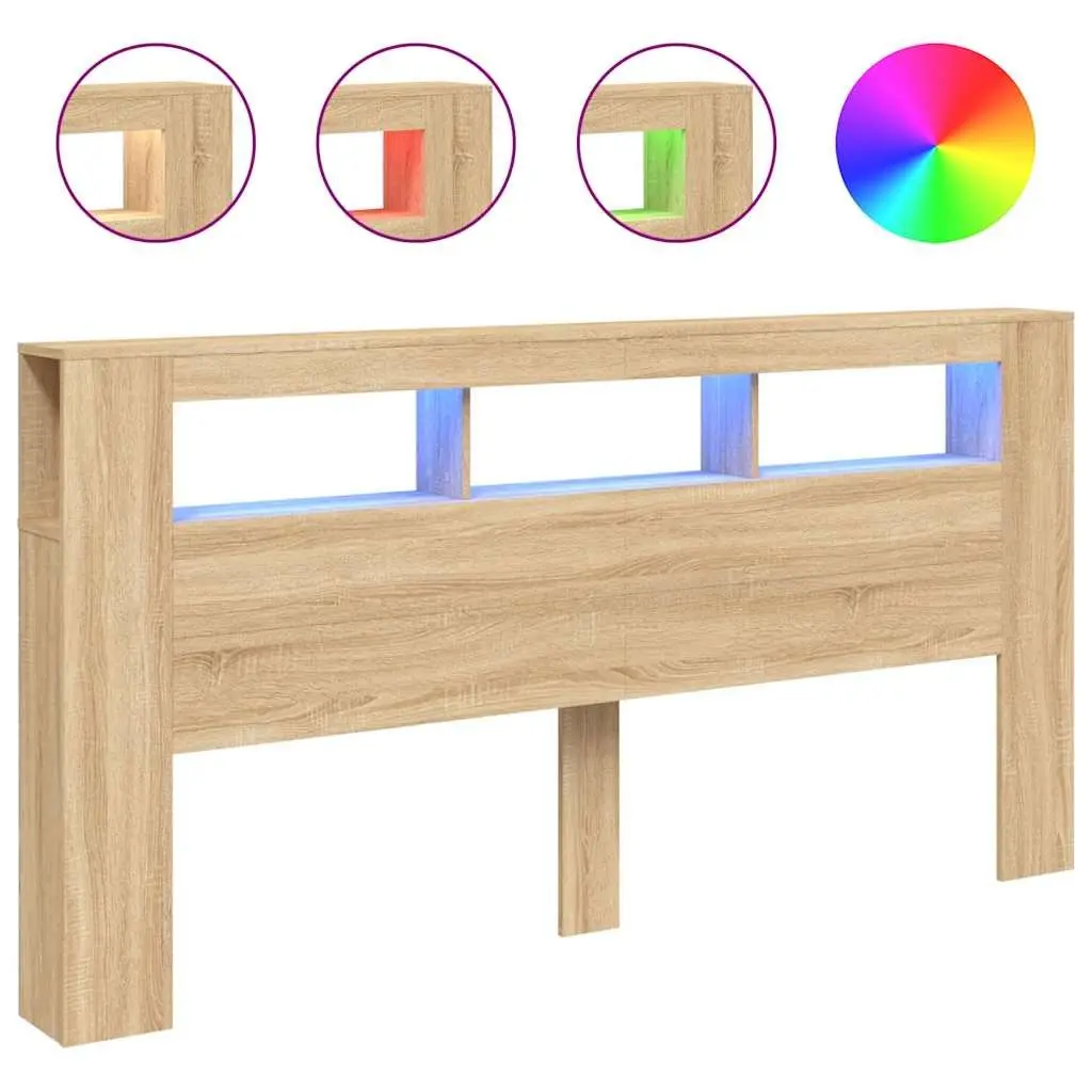 Brown LED Headboard with RGB Lights and Storage