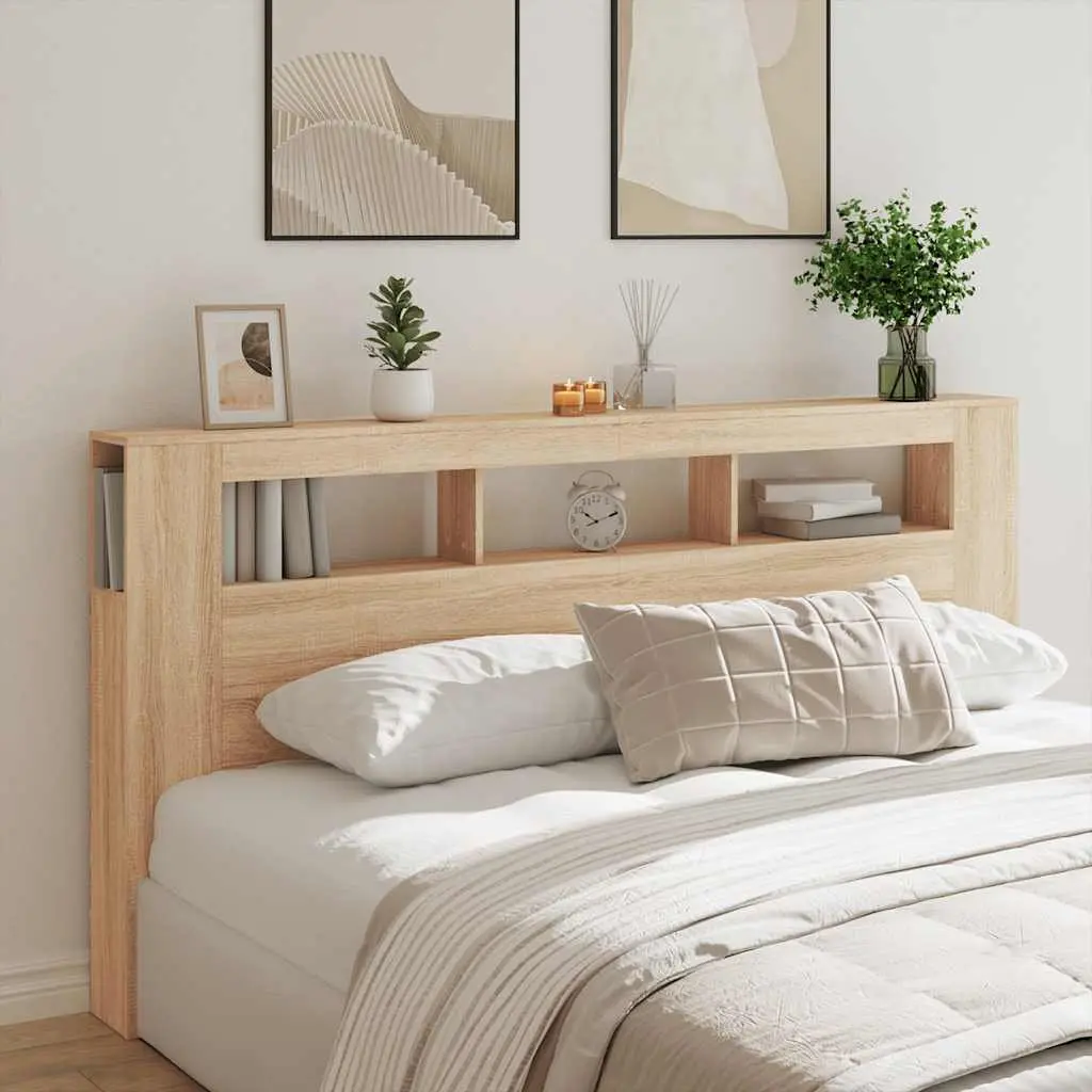 Brown LED Headboard with RGB Lights and Storage