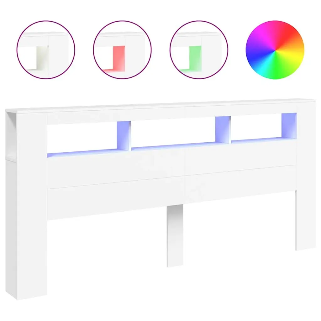 White LED Headboard with RGB Lighting and Storage