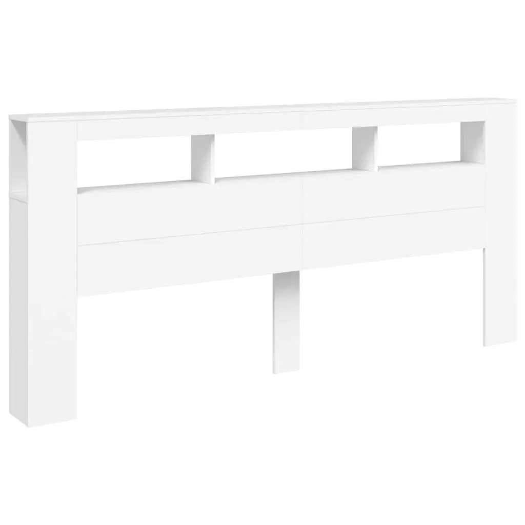White LED Headboard with RGB Lighting and Storage