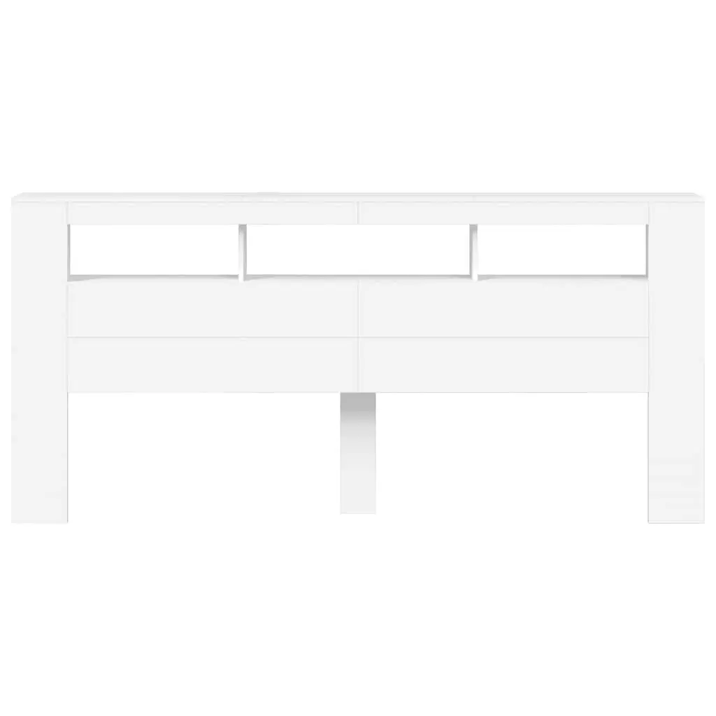 White LED Headboard with RGB Lighting and Storage