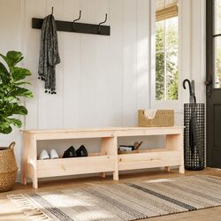 Brown Solid Pine Hall Bench with Storage - 160cm