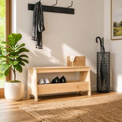 Warm Brown Solid Pine Hall Bench for Entryway