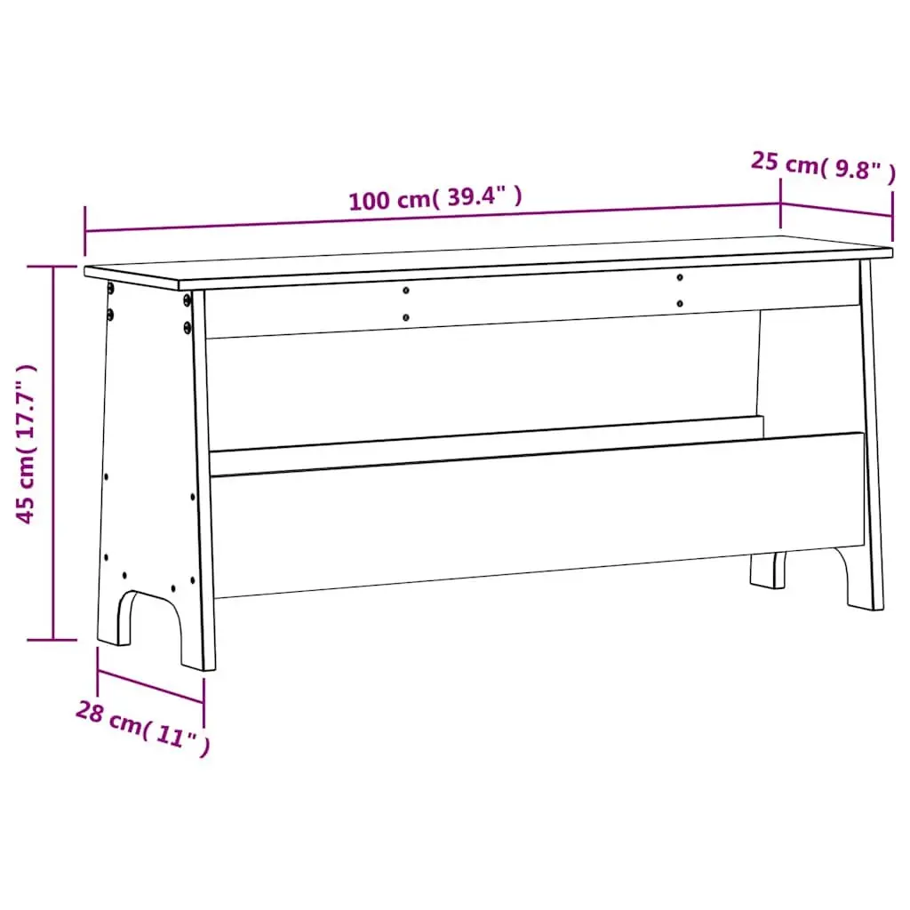 Hall Bench Storage Entryway Solid Wood Pine Brown 100x28x45cm Hallway Furniture