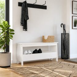 Wooden Storage Bench for Entryway 100x28x45 cm White