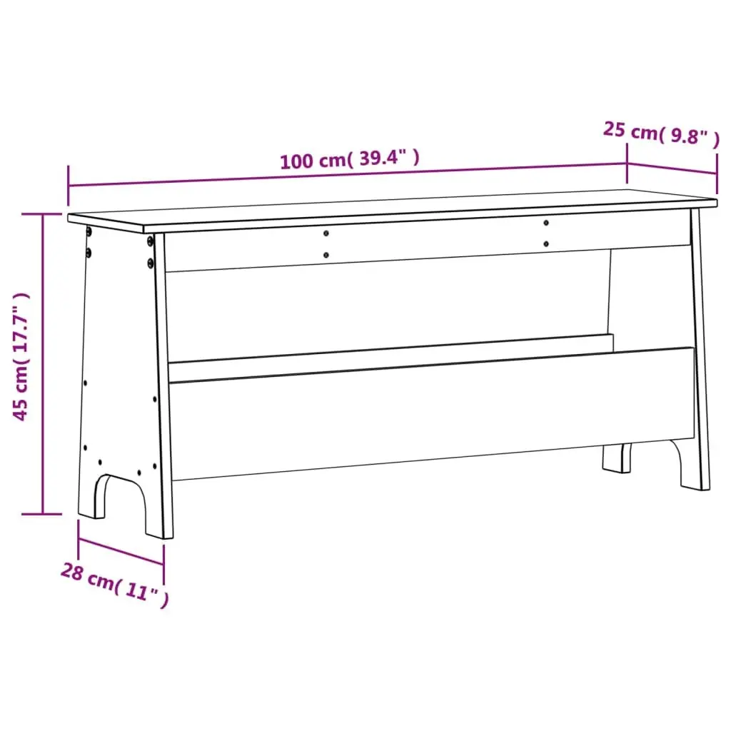 Wooden Storage Bench for Entryway 100x28x45 cm White