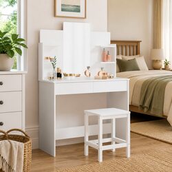Elegant White Dressing Table with Mirror and Storage