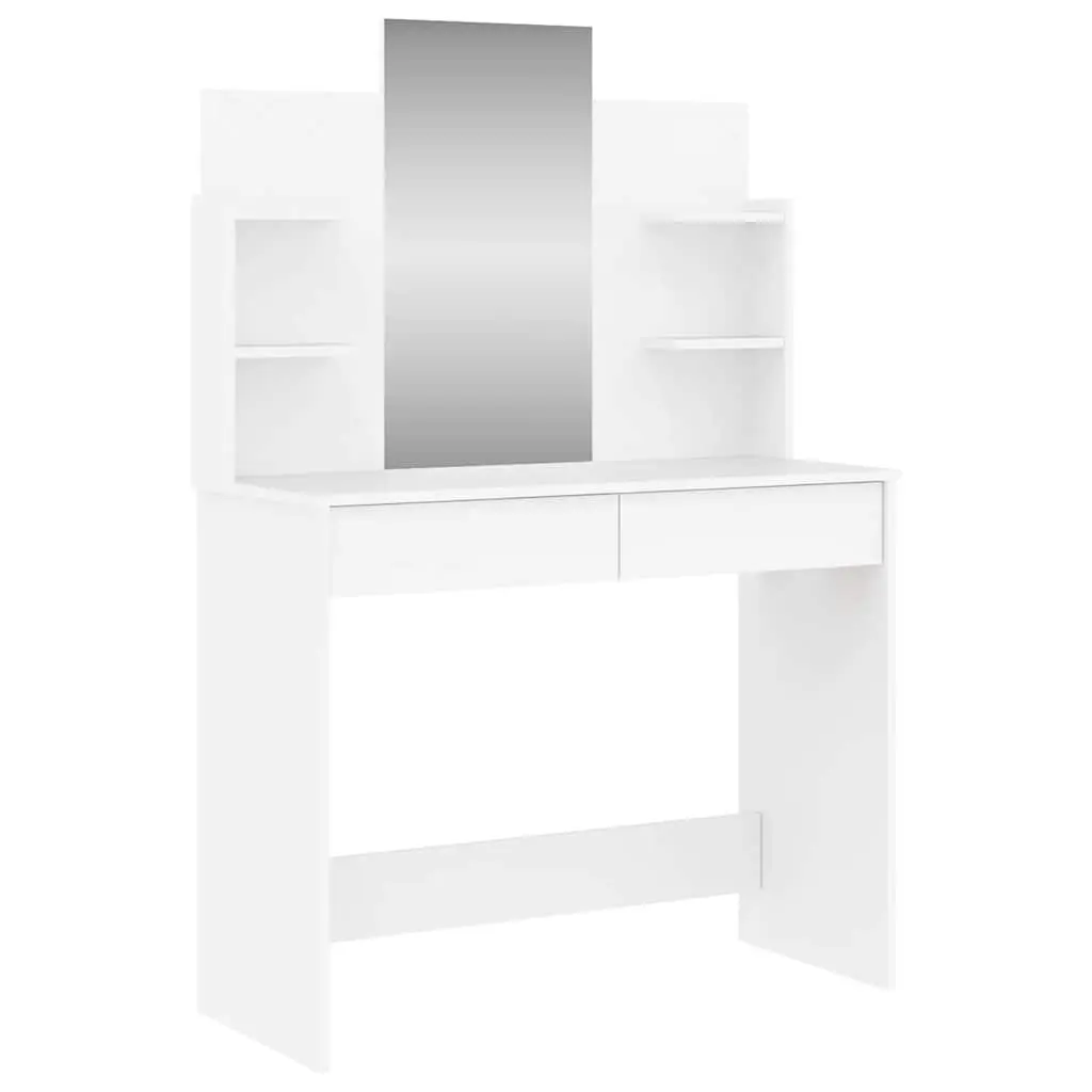 White Dressing Table Vanity Unit with Mirror Engineered Wood 96W x 39D x 142H cm with 2 Drawers and 4 Shelves for Bedroom Storage