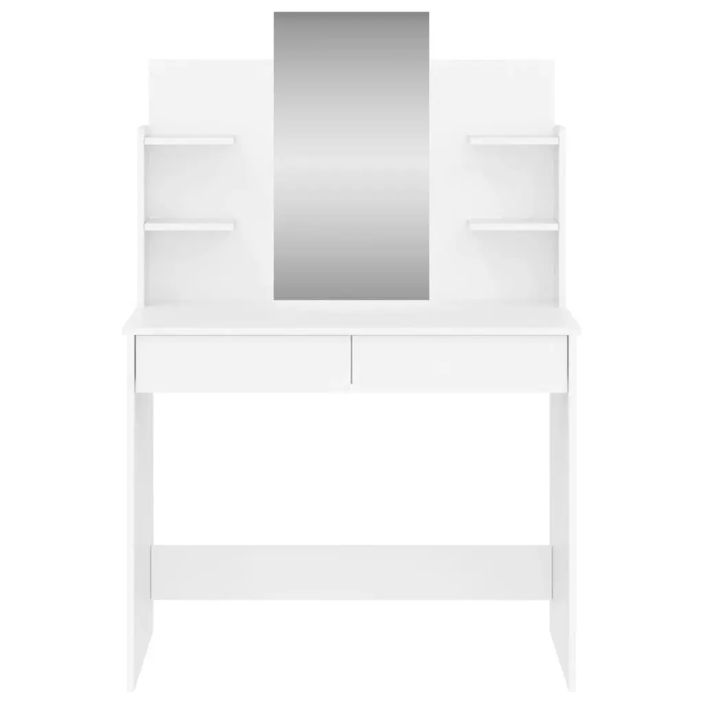 White Dressing Table Vanity Unit with Mirror Engineered Wood 96W x 39D x 142H cm with 2 Drawers and 4 Shelves for Bedroom Storage