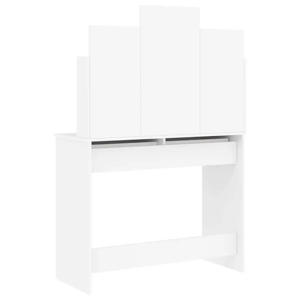 White Dressing Table Vanity Unit with Mirror Engineered Wood 96W x 39D x 142H cm with 2 Drawers and 4 Shelves for Bedroom Storage