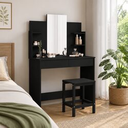 Elegant Black Dressing Table with Mirror and Storage