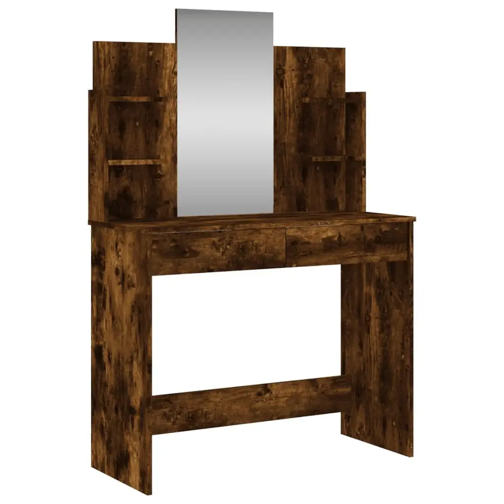 Dressing Table with Mirror Brown Engineered Wood Makeup Desk Storage Drawers