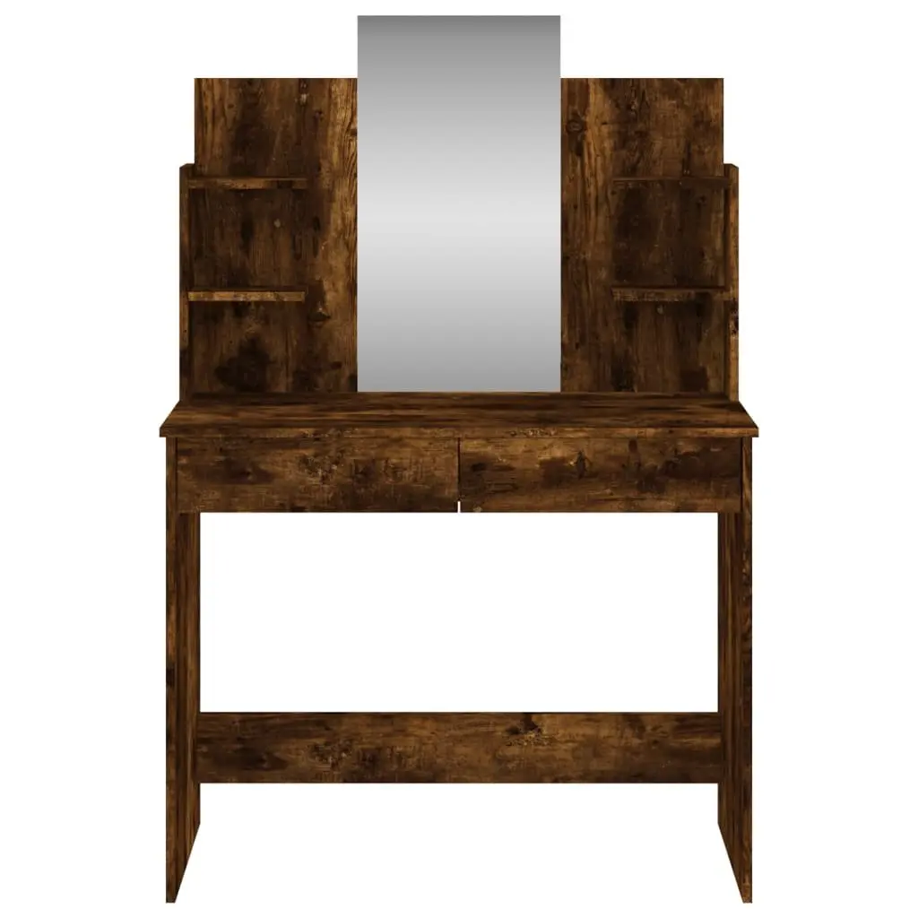 Dressing Table with Mirror Brown Engineered Wood Makeup Desk Storage Drawers