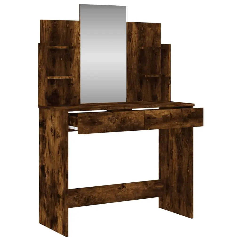 Dressing Table with Mirror Brown Engineered Wood Makeup Desk Storage Drawers