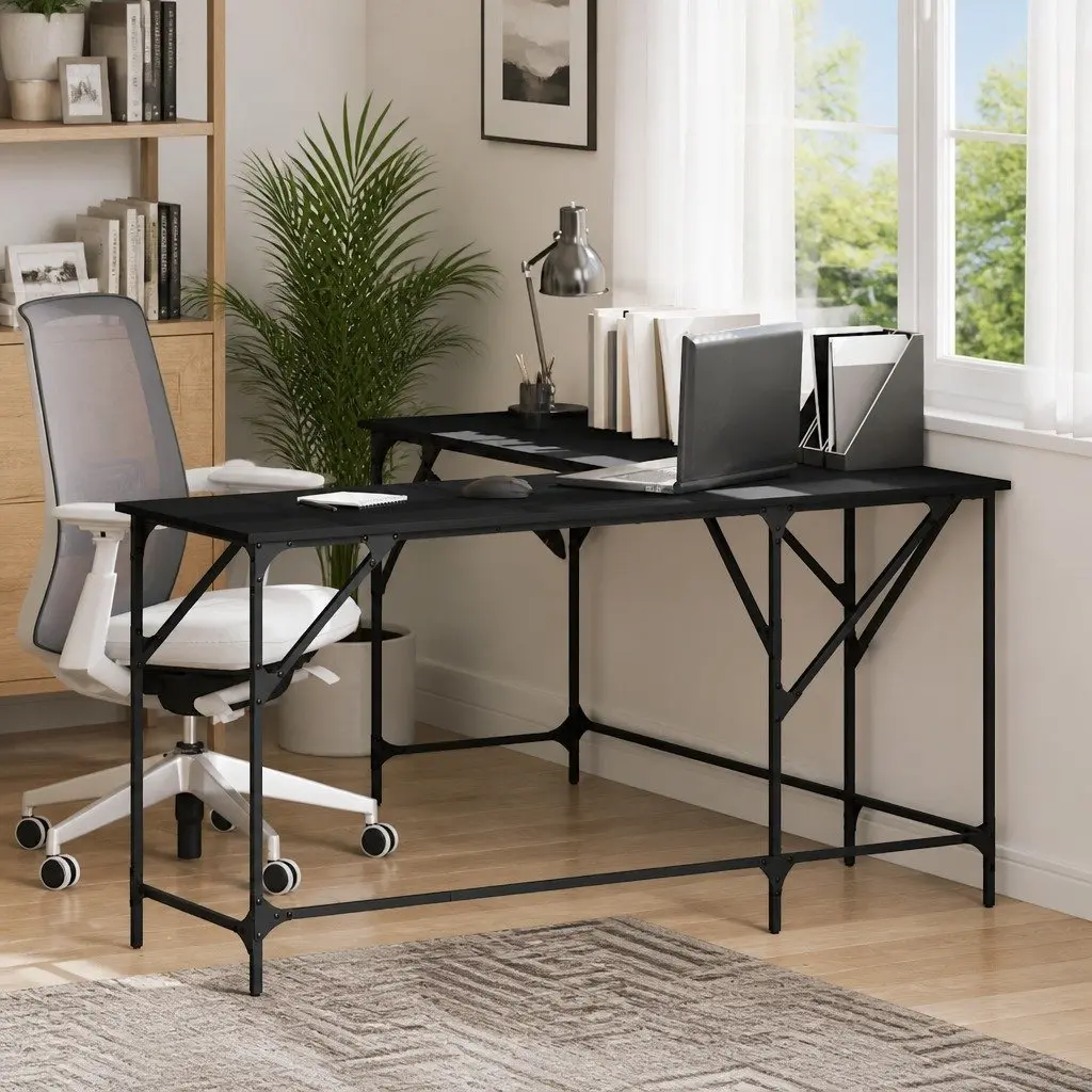 L-Shaped Black Office Desk for Corner Workspaces
