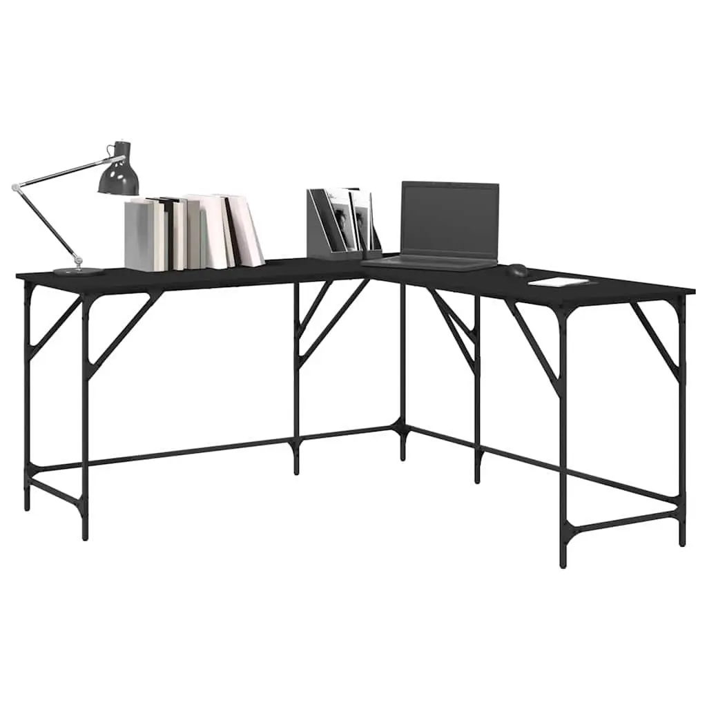 L-Shaped Black Office Desk for Corner Workspaces