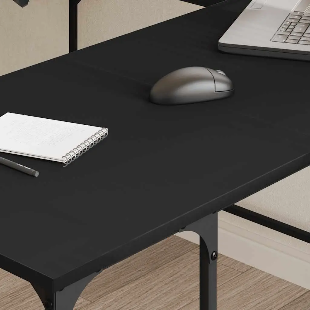 L-Shaped Corner Desk with Integrated Shelving in Black