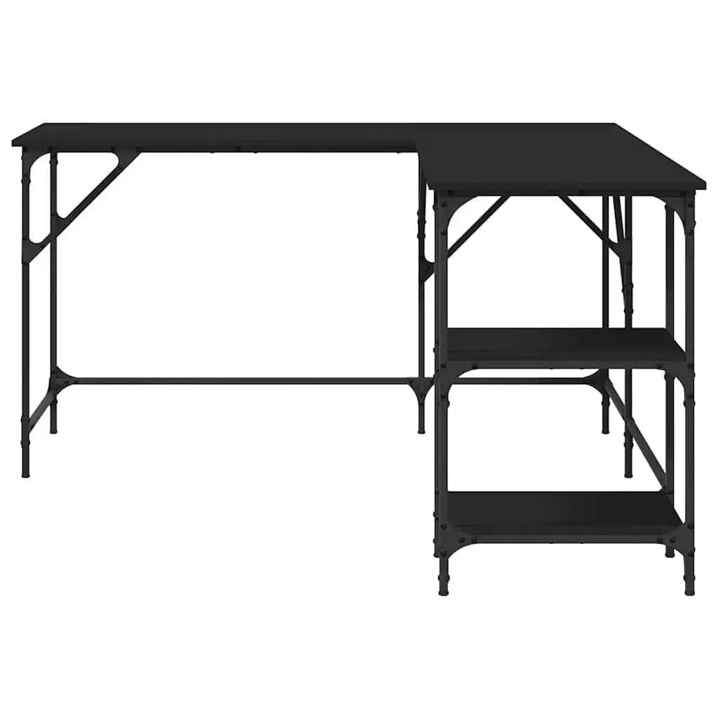 L-Shaped Corner Desk with Integrated Shelving in Black