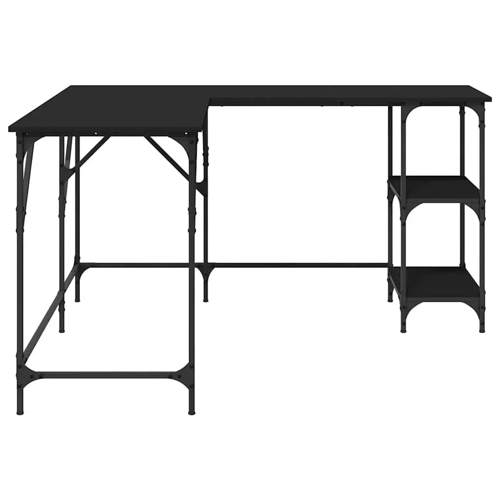 L-Shaped Corner Desk with Integrated Shelving in Black