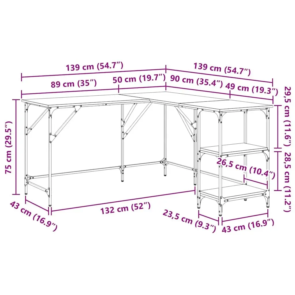 L-Shaped Corner Desk with Integrated Shelving in Black