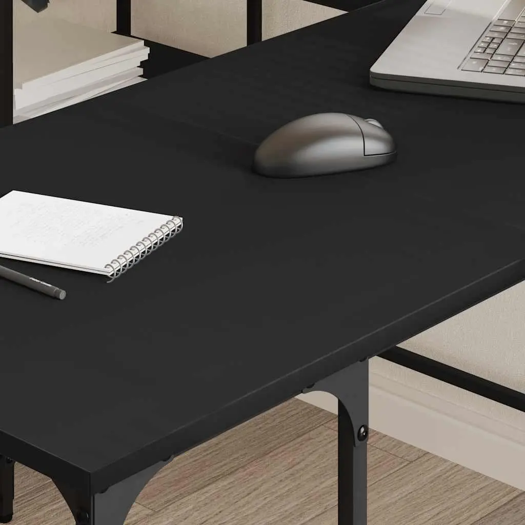 L-Shaped Computer Desk with Shelves in Black