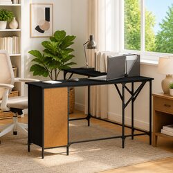 L-Shaped Black Office Desk with Storage for Comfort