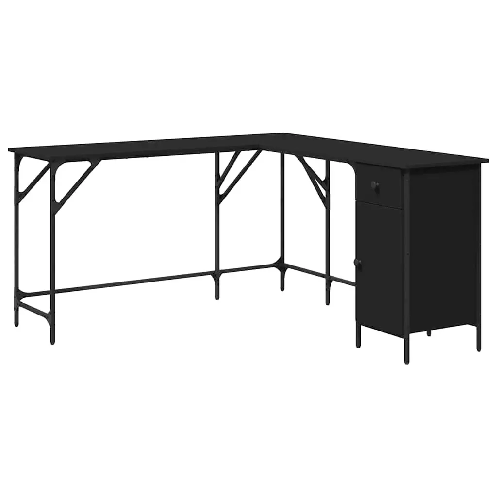 L-Shaped Office Desk Black Engineered Wood Metal Frame 141 x 141 x 75 cm