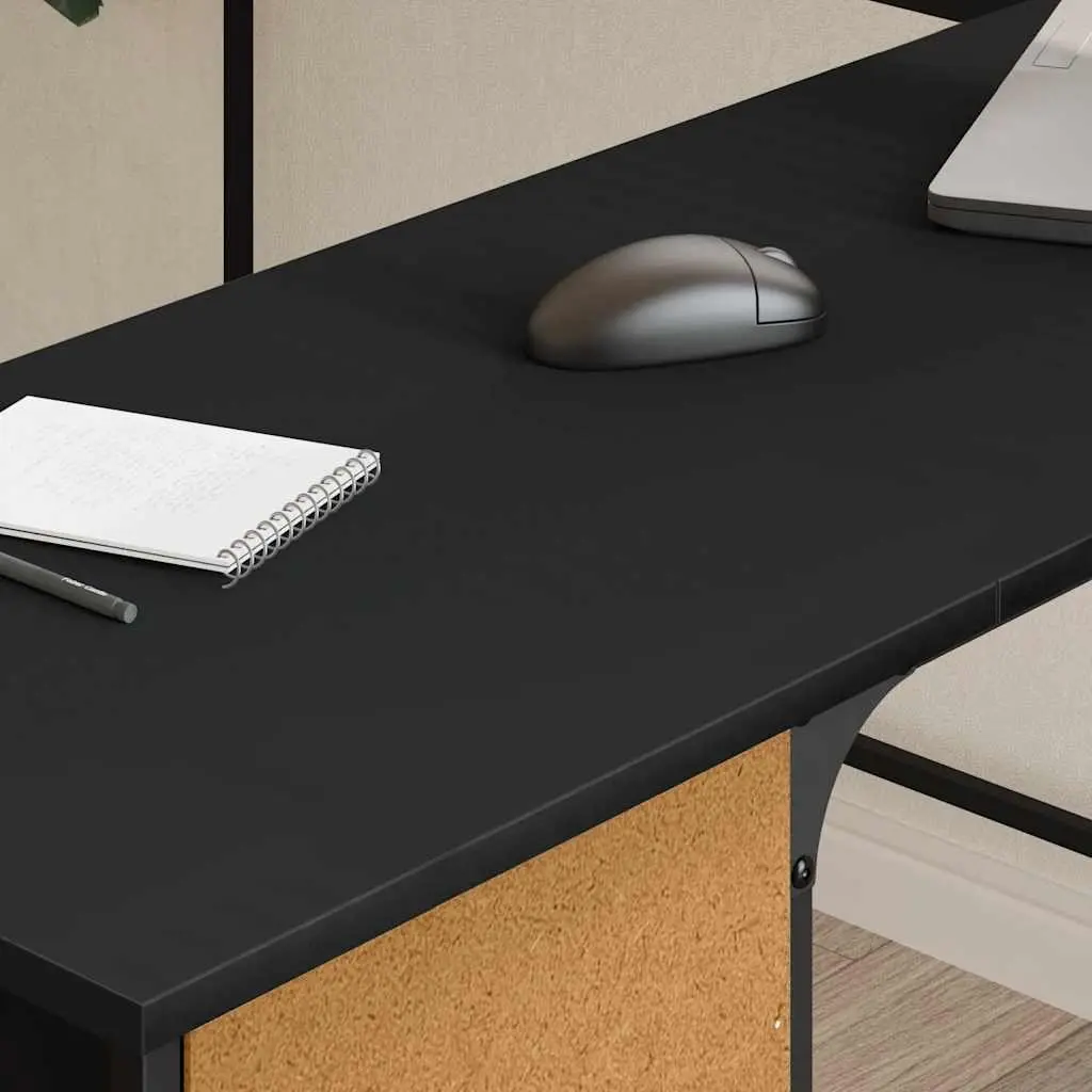L-Shaped Office Desk Black Engineered Wood Metal Frame 141 x 141 x 75 cm