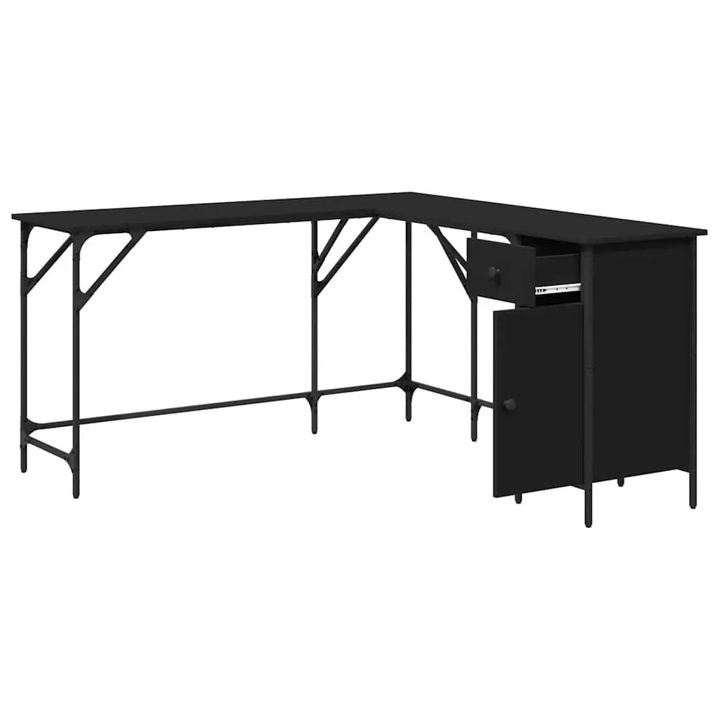 L-Shaped Office Desk Black Engineered Wood Metal Frame 141 x 141 x 75 cm