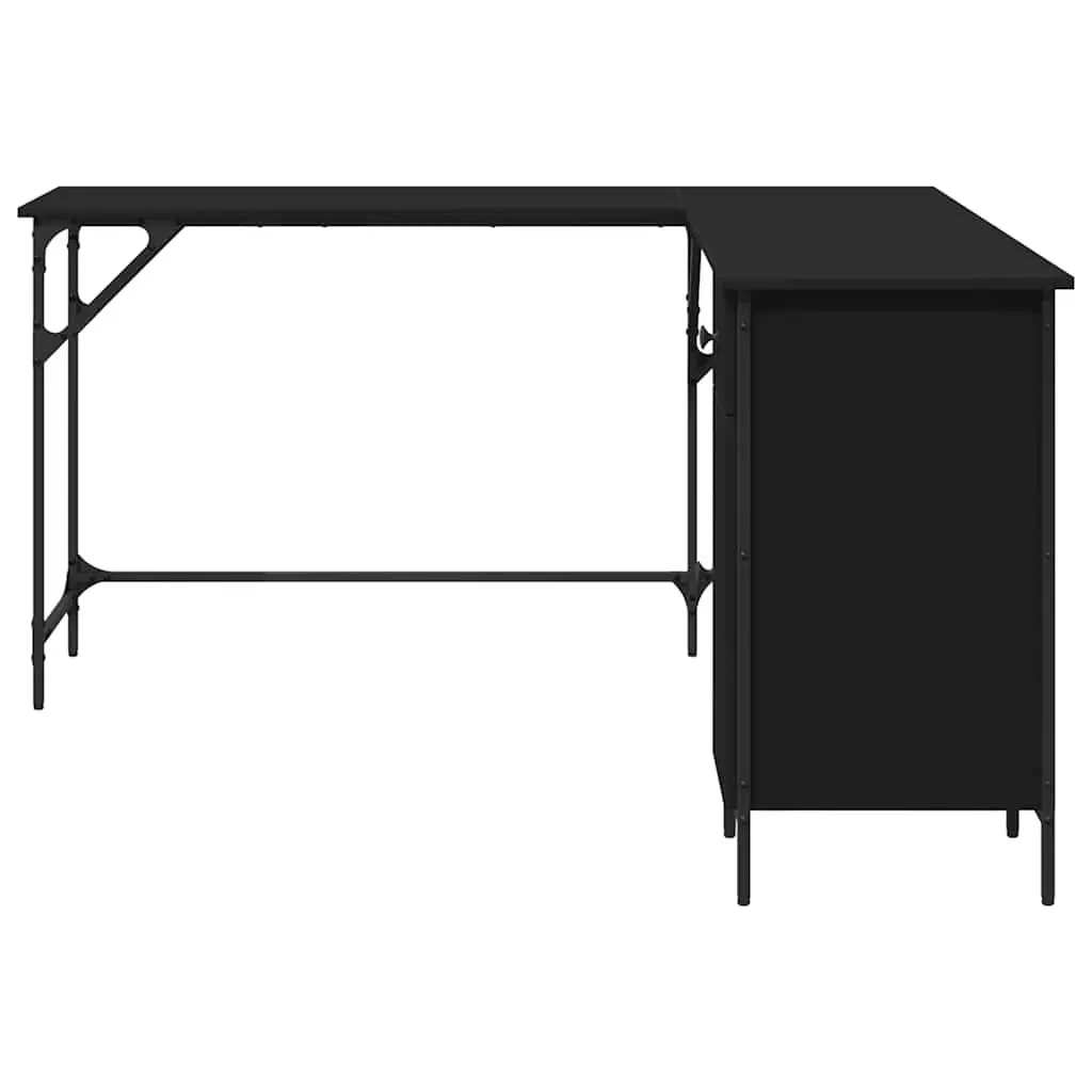 L-Shaped Office Desk Black Engineered Wood Metal Frame 141 x 141 x 75 cm