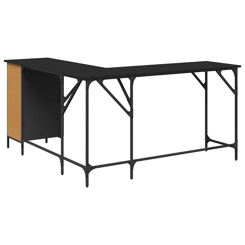 L-Shaped Office Desk Black Engineered Wood Metal Frame 141 x 141 x 75 cm