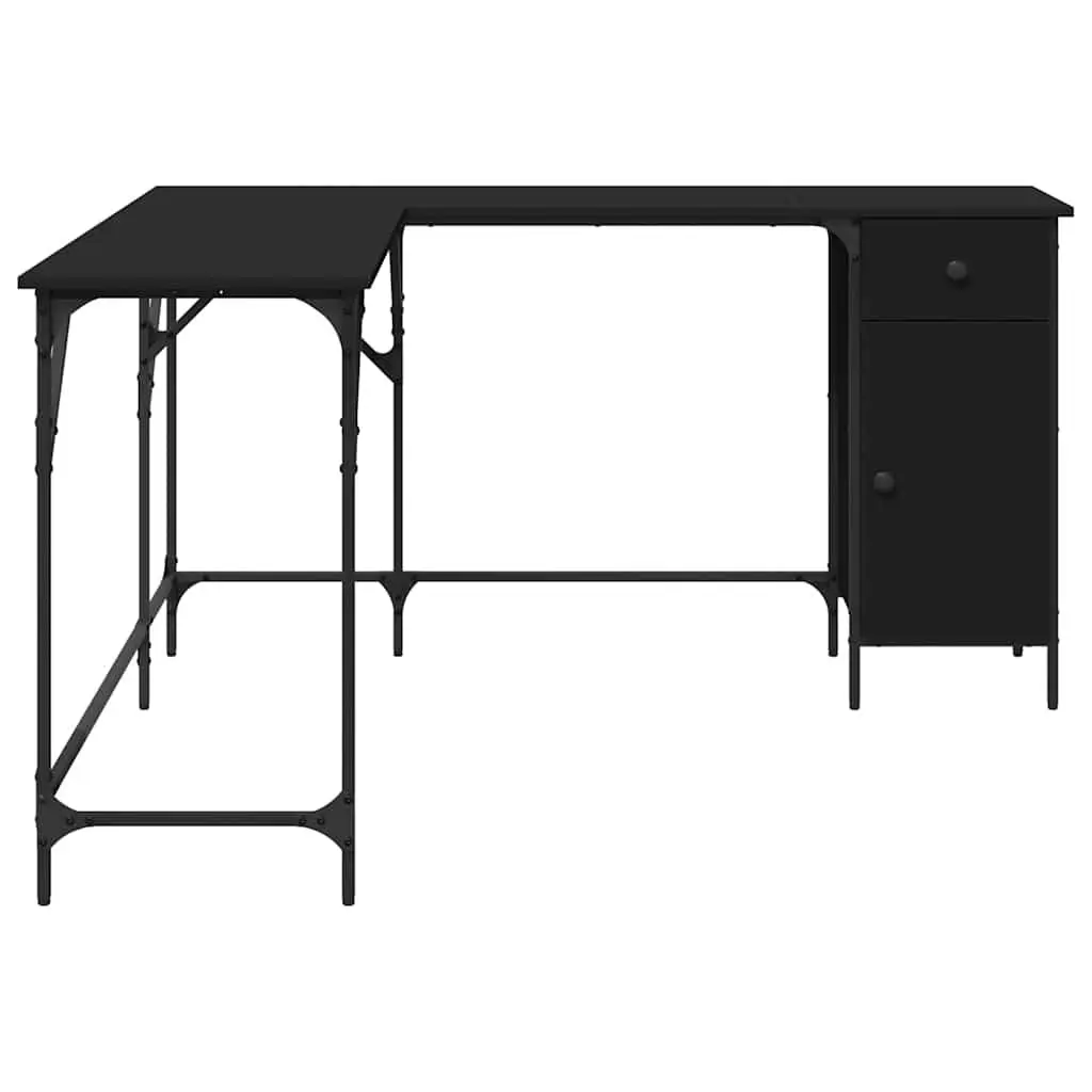 L-Shaped Office Desk Black Engineered Wood Metal Frame 141 x 141 x 75 cm