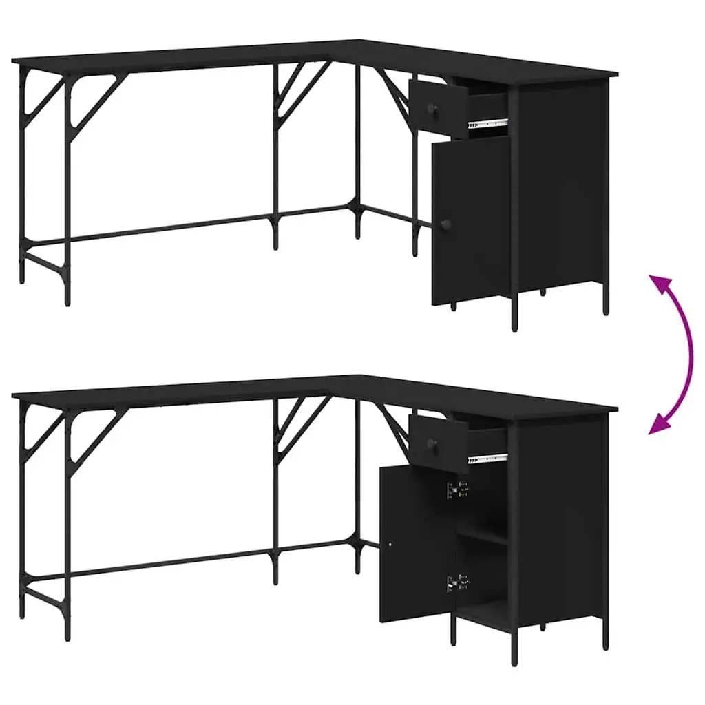 L-Shaped Office Desk Black Engineered Wood Metal Frame 141 x 141 x 75 cm