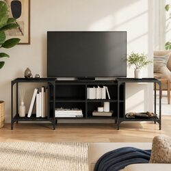 Stylish Black Engineered Wood TV Cabinet with Storage