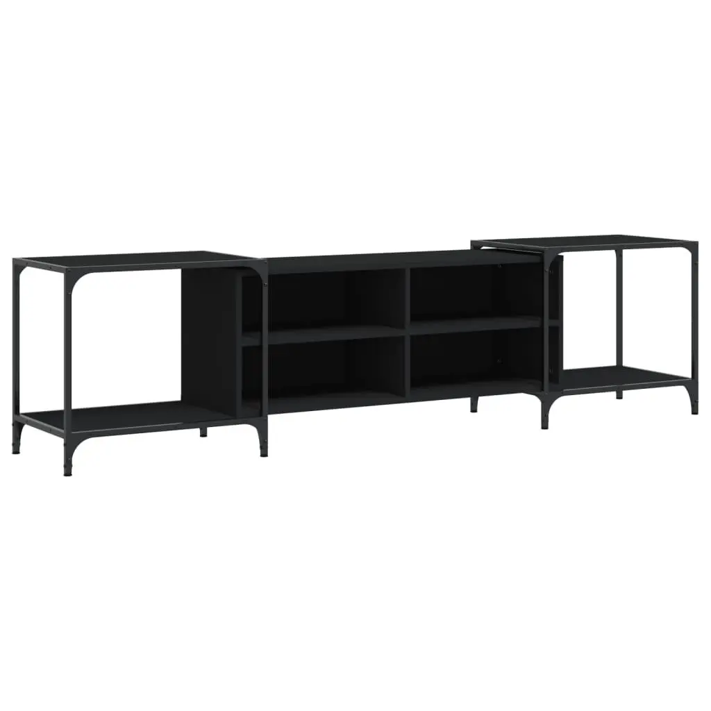 Engineered Wood Black TV Stand Media Console Storage Unit 203x37x50cm