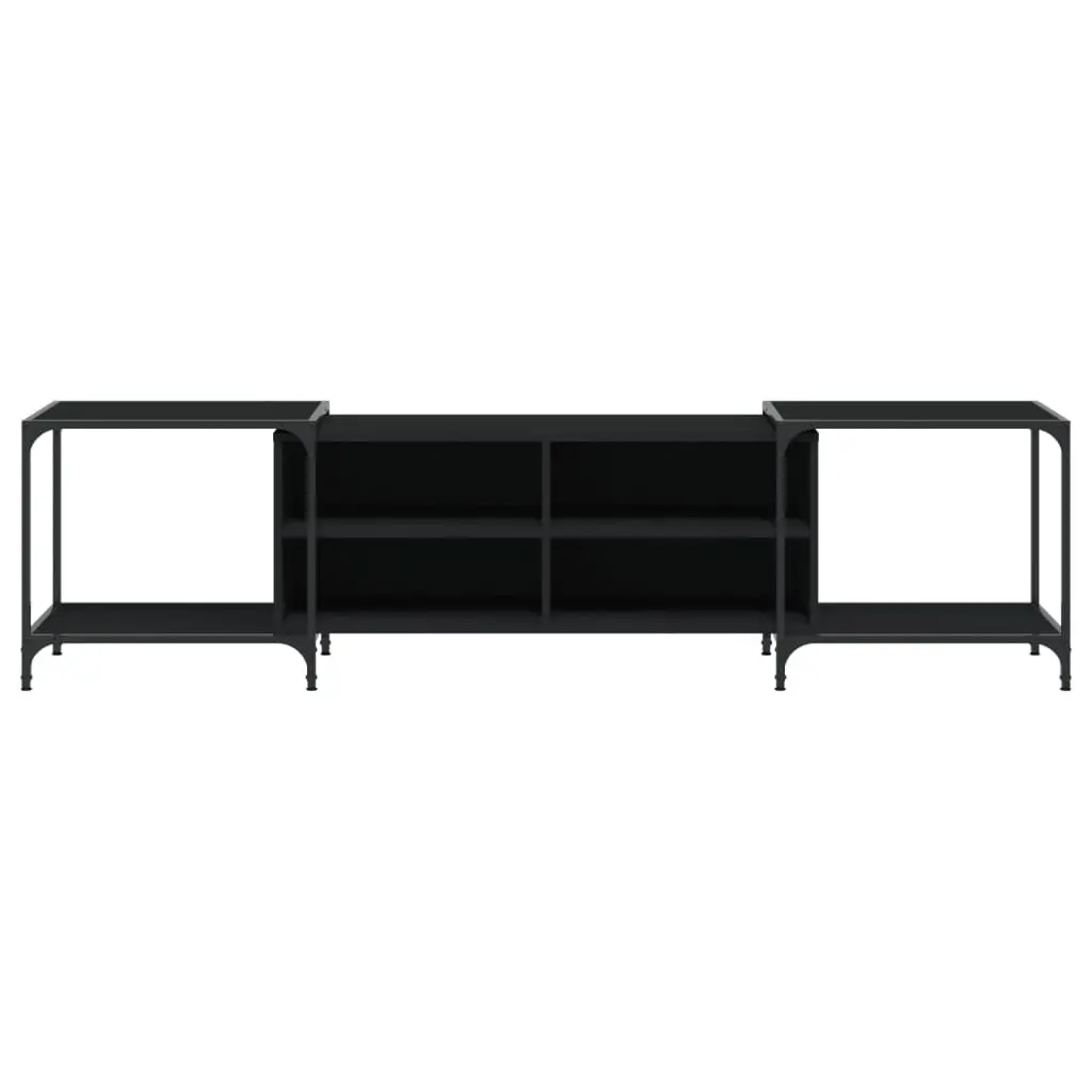 Engineered Wood Black TV Stand Media Console Storage Unit 203x37x50cm