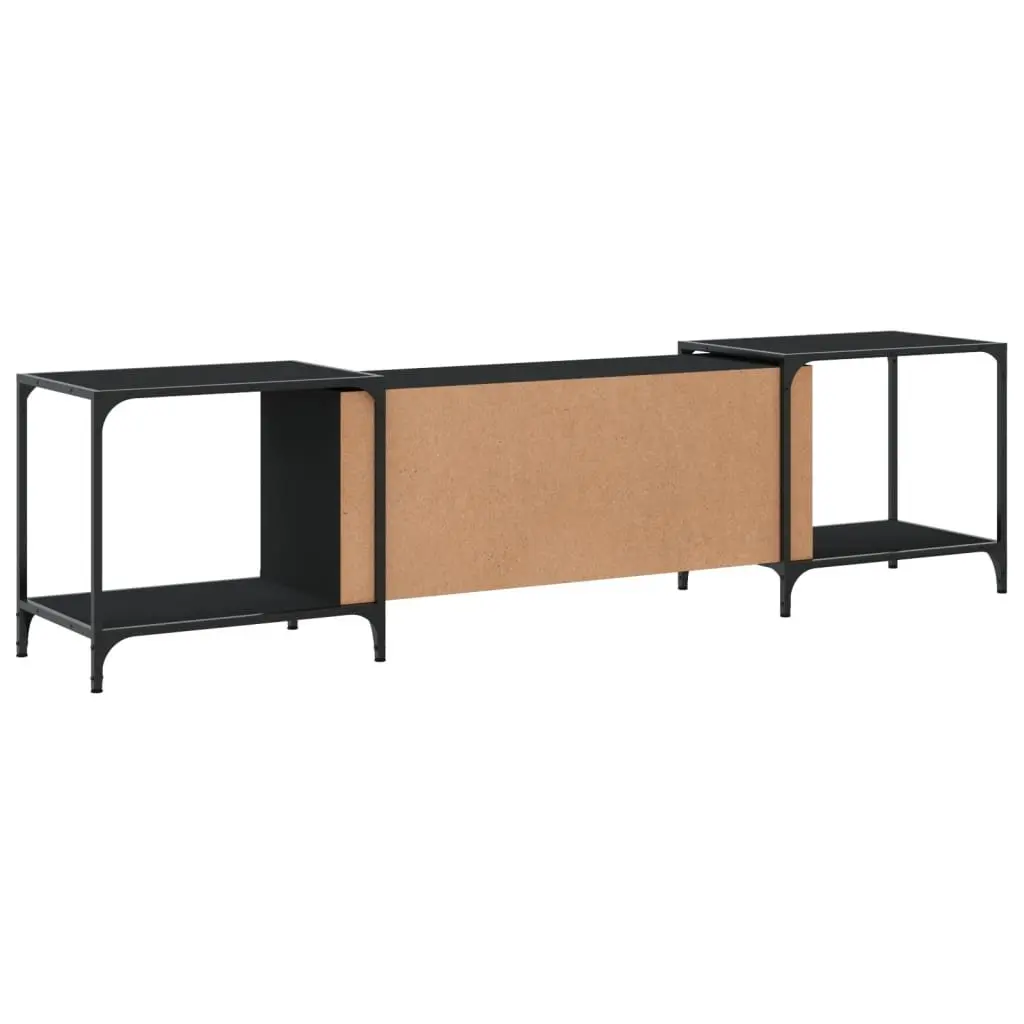 Engineered Wood Black TV Stand Media Console Storage Unit 203x37x50cm