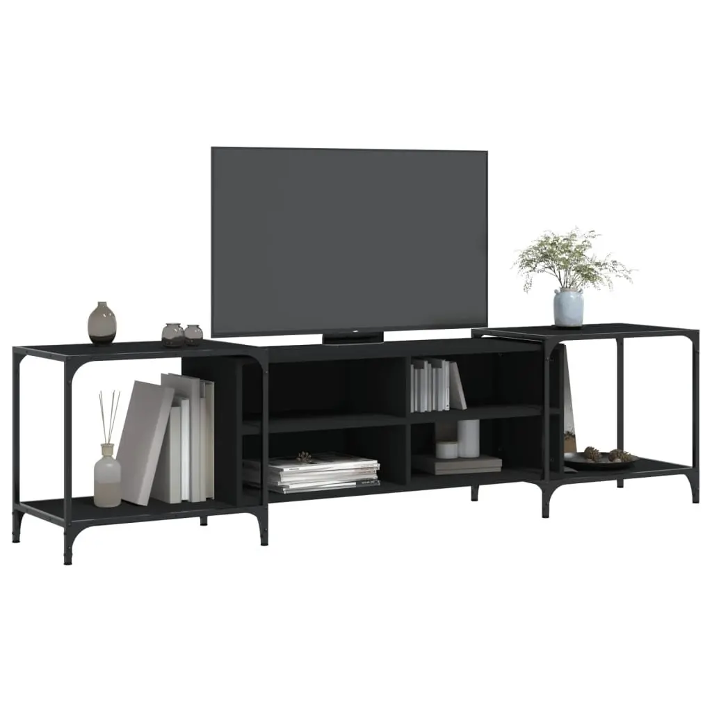 Engineered Wood Black TV Stand Media Console Storage Unit 203x37x50cm