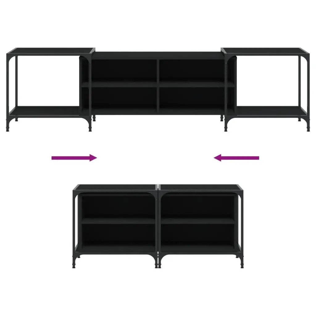 Engineered Wood Black TV Stand Media Console Storage Unit 203x37x50cm
