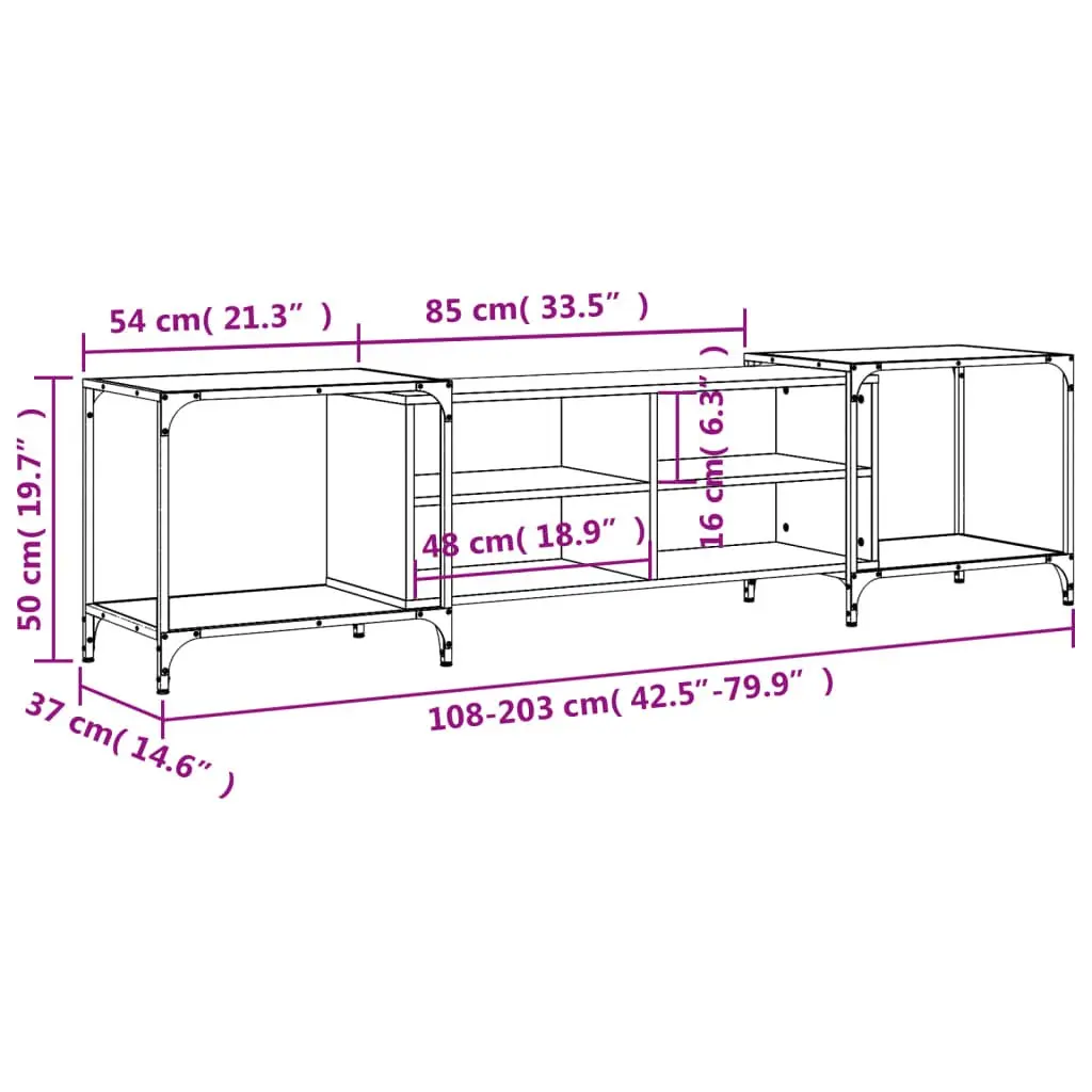 Engineered Wood Black TV Stand Media Console Storage Unit 203x37x50cm